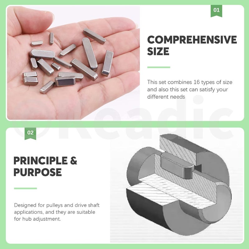 Keadic 140Pcs 16 Sizes 304 Stainless Steel Key Stock Assortment Set 8mm 10mm 12mm 16mm 20mm 25mm 30mm Round Ended Parallel Drive Shaft Key Parallel Keys Pulley Feather Key for Fastening Connection - Image 4